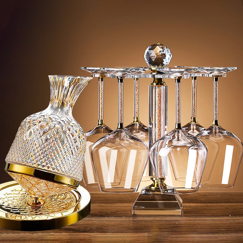 Σετ περιστρεφόμενου ντεκαντέρ για κρασί από κρύσταλλο, διαμαντικός σχεδιασμός, Νορδικό στυλ, 6–10 τεμάχια, χωρητικότητα 1–100 ml