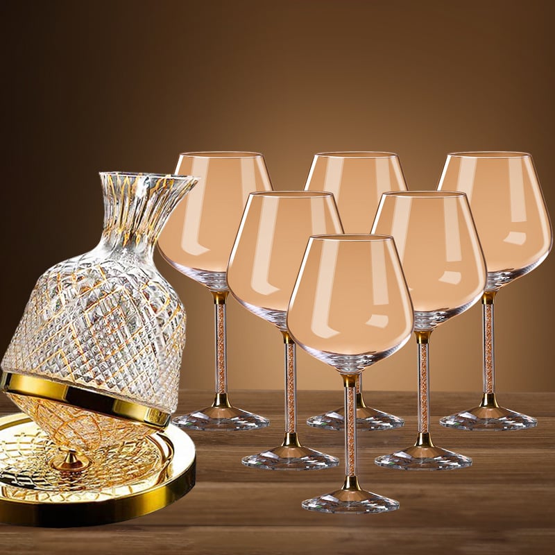 Σετ περιστρεφόμενου ντεκαντέρ για κρασί από κρύσταλλο, διαμαντικός σχεδιασμός, Νορδικό στυλ, 6–10 τεμάχια, χωρητικότητα 1–100 ml