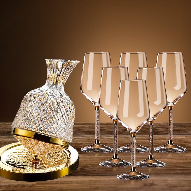 Σετ περιστρεφόμενου ντεκαντέρ για κρασί από κρύσταλλο, διαμαντικός σχεδιασμός, Νορδικό στυλ, 6–10 τεμάχια, χωρητικότητα 1–100 ml