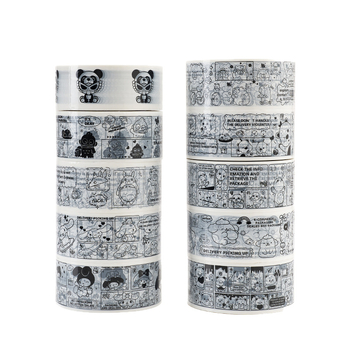 Csomagoló szalag Panda rajzfilmmotívummal, BOPP film, víz alapú ragasztó, 28 µm vastagság, erős tapadás a záráshoz és csomagoláshoz