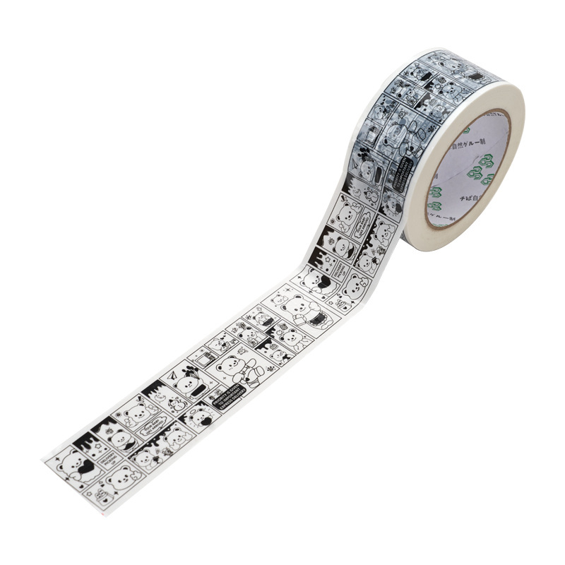 Csomagoló szalag Panda rajzfilmmotívummal, BOPP film, víz alapú ragasztó, 28 µm vastagság, erős tapadás a záráshoz és csomagoláshoz