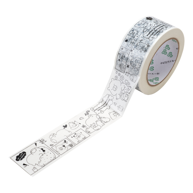 Csomagoló szalag Panda rajzfilmmotívummal, BOPP film, víz alapú ragasztó, 28 µm vastagság, erős tapadás a záráshoz és csomagoláshoz