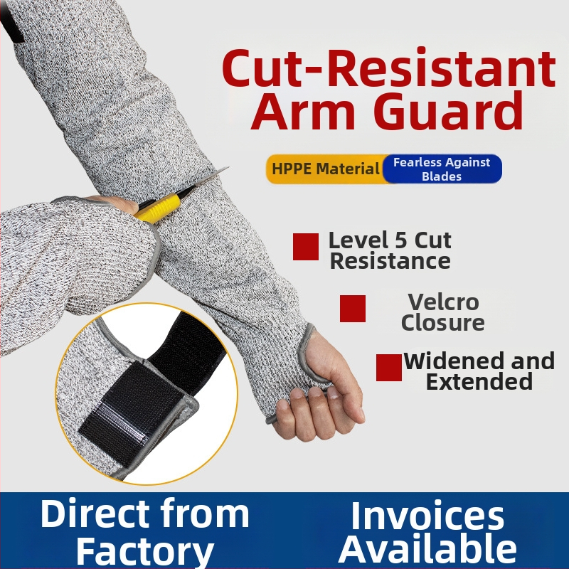 HPPE ochranný návlek na predlaktie, úroveň 5, rezistentný voči rezu a opotrebeniu, vhodný pre spracovanie skla a kovov