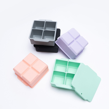 Formă de gheață din silicon, pătrate, 4 compartimente, cu capac – capacitate 100 ml, calitate alimentară, DIY personalizabil pentru gheață