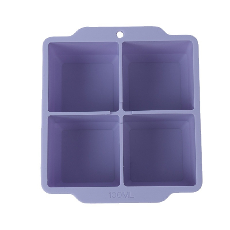 Formă de gheață din silicon, pătrate, 4 compartimente, cu capac – capacitate 100 ml, calitate alimentară, DIY personalizabil pentru gheață