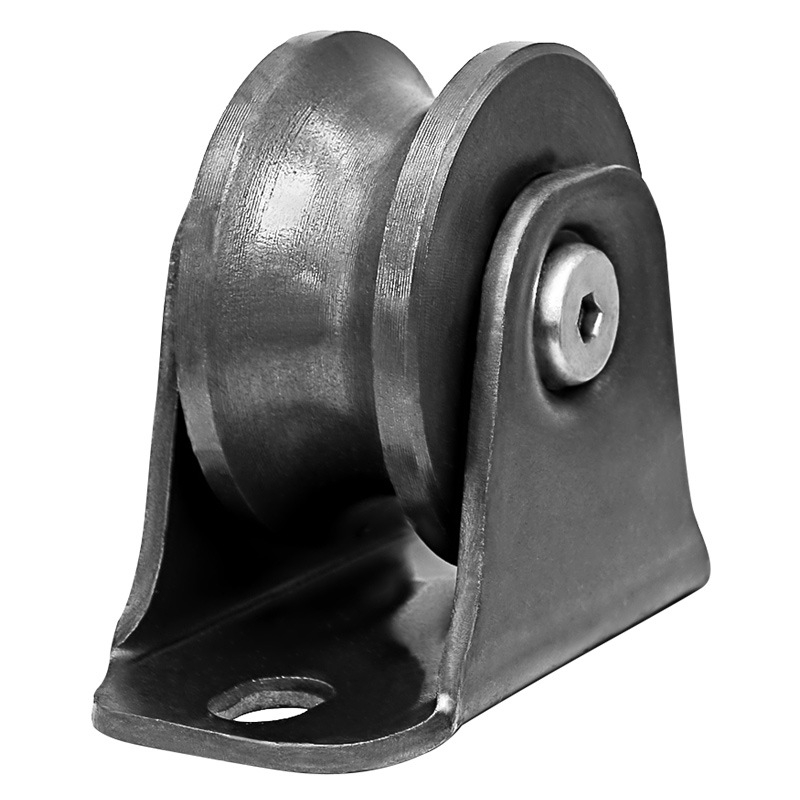 Roată de colț pentru ușă glisantă — oțel greu, cu role în formă V/H/U și canelă ghidaj