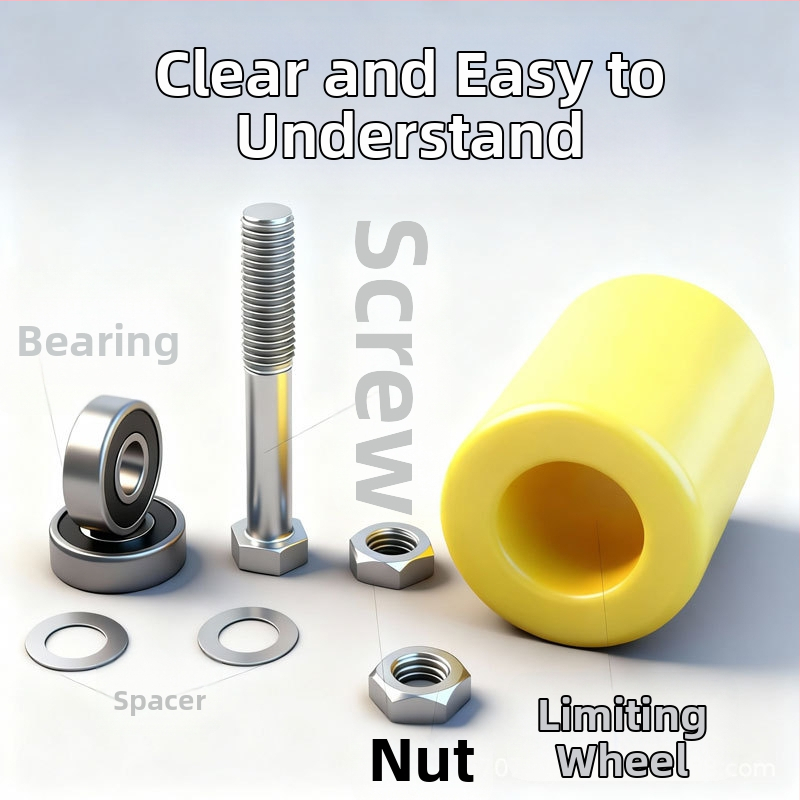 Roată ghidă universală pentru ușă glisantă, cu rulment din nylon, șină și roată limită