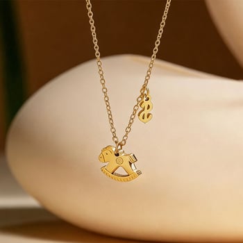 Colier din oțel titan cu motiv cal geometric, placare electro, lanț O, pentru femei