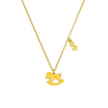 Colier din oțel titan cu motiv cal geometric, placare electro, lanț O, pentru femei