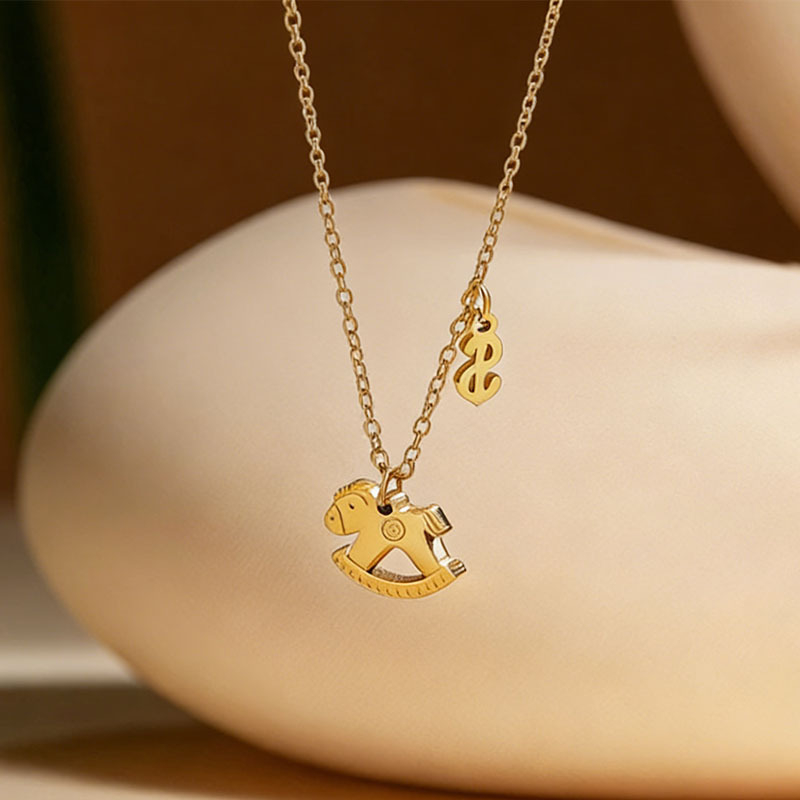 Colier din oțel titan cu motiv cal geometric, placare electro, lanț O, pentru femei