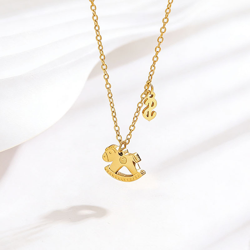 Colier din oțel titan cu motiv cal geometric, placare electro, lanț O, pentru femei