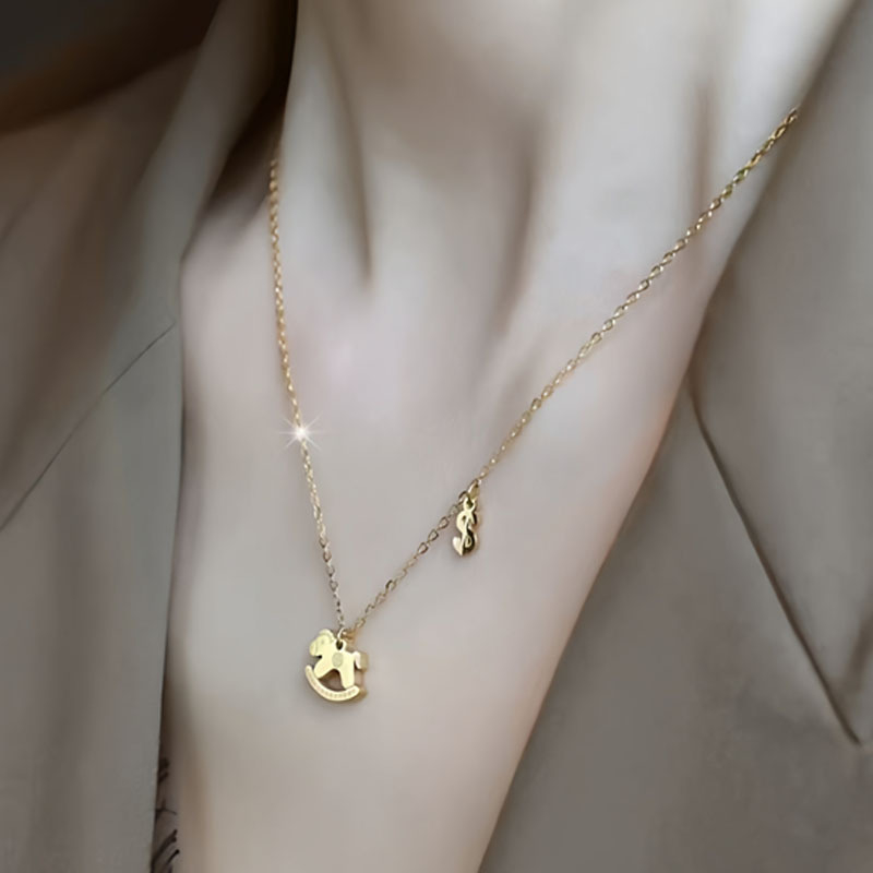 Colier din oțel titan cu motiv cal geometric, placare electro, lanț O, pentru femei