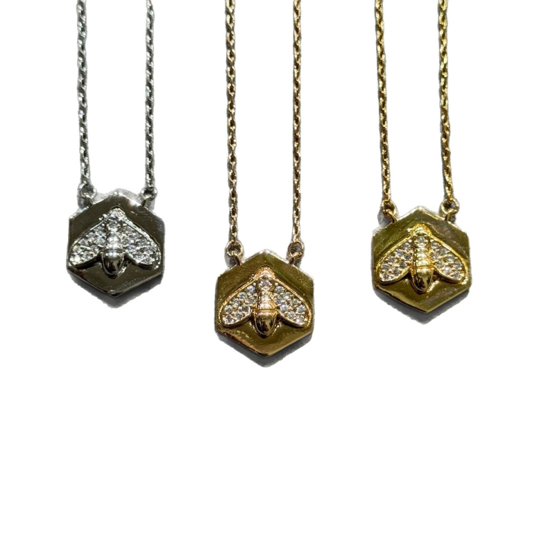 Colier cu pandantiv insignă de albină, din cupru, placare electro, lanț clavicular, pandantiv din aliaj, stil lux lejer