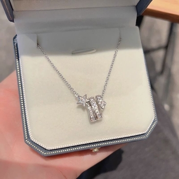 Colier din argint 925 cu cometă, pandantiv meteorit cu zirconiu, lanț încrucișat, stil lux pentru femei, 3.5 g