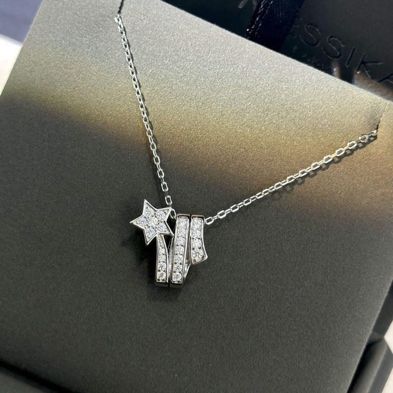 Colier din argint 925 cu cometă, pandantiv meteorit cu zirconiu, lanț încrucișat, stil lux pentru femei, 3.5 g