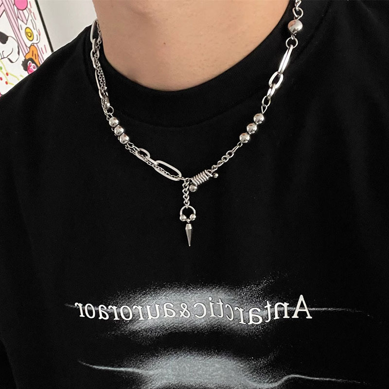 Ogrlica od titan čelika, ručna izrada, lanac ključne kosti, hip-hop geometrijski dizajn, unisex