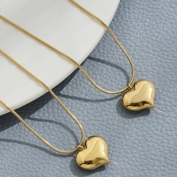 Colier cu pandantiv inimă din oțel de titan, lanț șarpe electroplacat