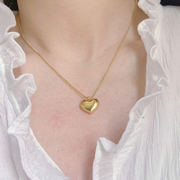 Colier cu pandantiv inimă din oțel de titan, lanț șarpe electroplacat