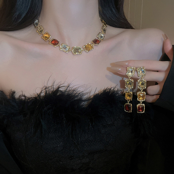 Kvadratni choker ogrlica od legure, s rhinestones, clavicle lanac, retro stil, za žene