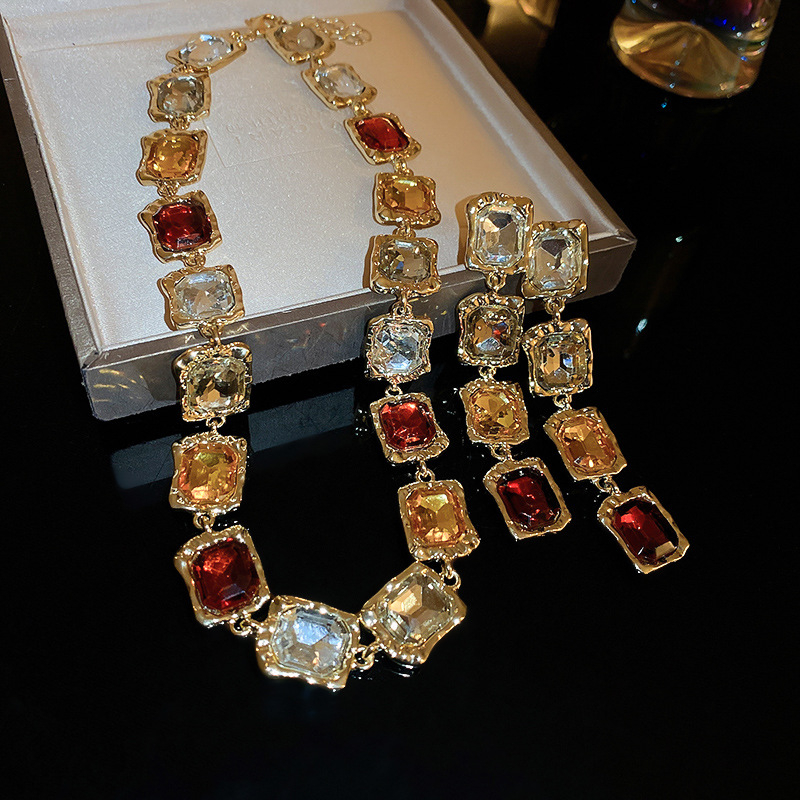 Kvadratni choker ogrlica od legure, s rhinestones, clavicle lanac, retro stil, za žene
