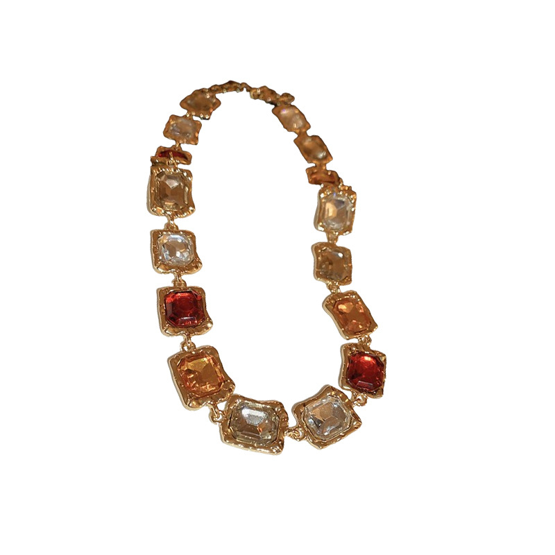 Kvadratni choker ogrlica od legure, s rhinestones, clavicle lanac, retro stil, za žene