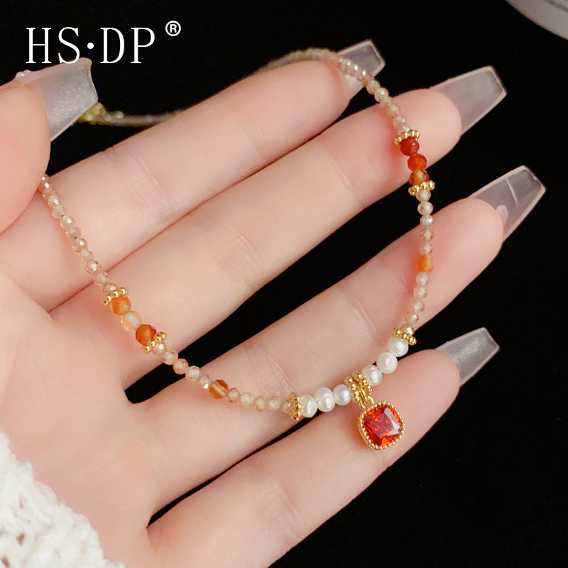 Colier geometric din cupru cu pandantiv, lanț cu perle, placare cu aur real (pandantiv din cupru, placare cu aur, lanț cu perle, design geometric)