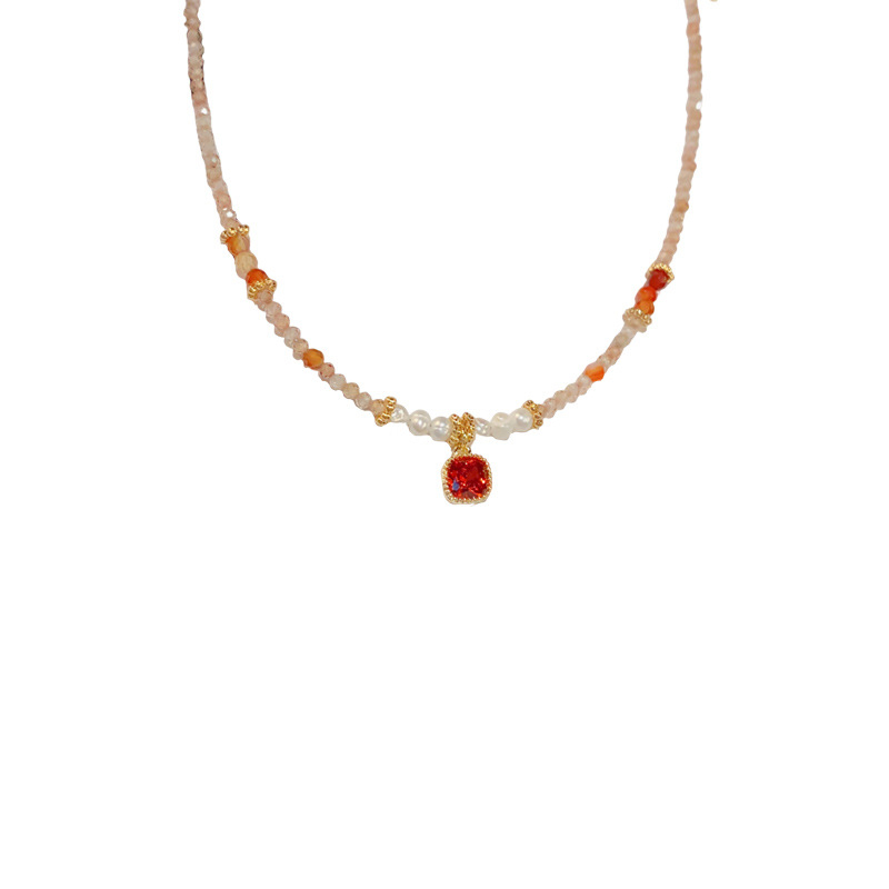 Colier geometric din cupru cu pandantiv, lanț cu perle, placare cu aur real (pandantiv din cupru, placare cu aur, lanț cu perle, design geometric)