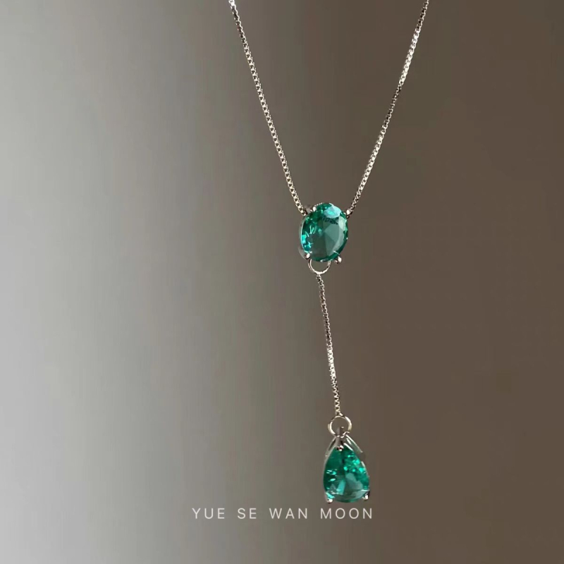 Colier retro din aliaj de cupru, cu pandantiv zirconiu în formă de lacrimă, lanț reglabil