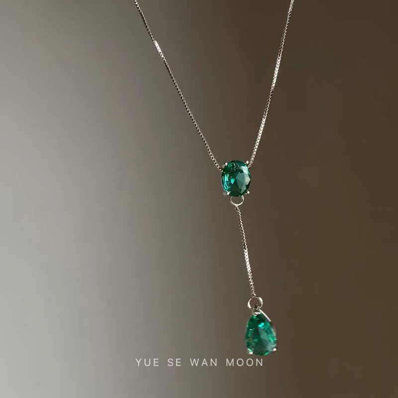 Colier retro din aliaj de cupru, cu pandantiv zirconiu în formă de lacrimă, lanț reglabil