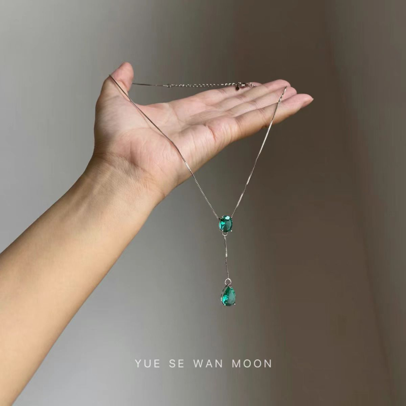 Colier retro din aliaj de cupru, cu pandantiv zirconiu în formă de lacrimă, lanț reglabil