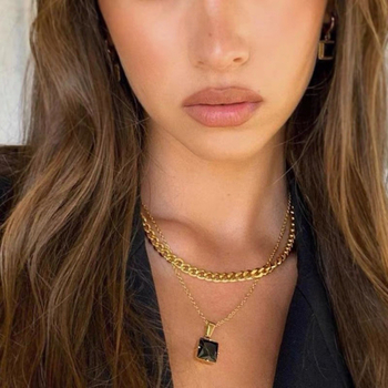 Colier geometric din oțel titan, încrustat cu zirconiu, lanț în formă de O