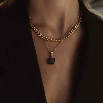 Colier geometric din oțel titan, încrustat cu zirconiu, lanț în formă de O