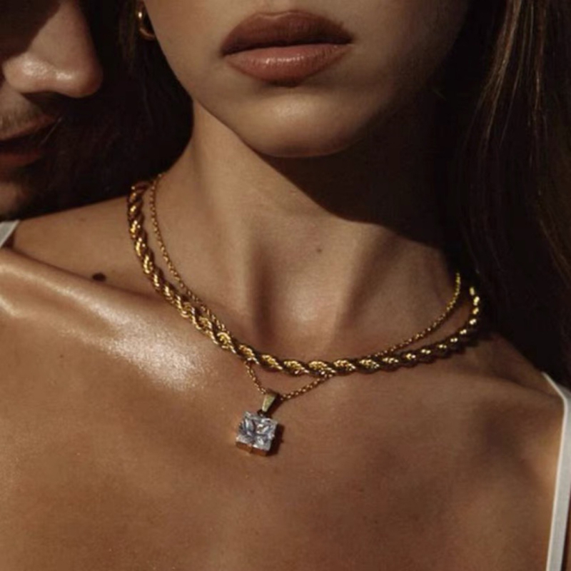 Colier geometric din oțel titan, încrustat cu zirconiu, lanț în formă de O