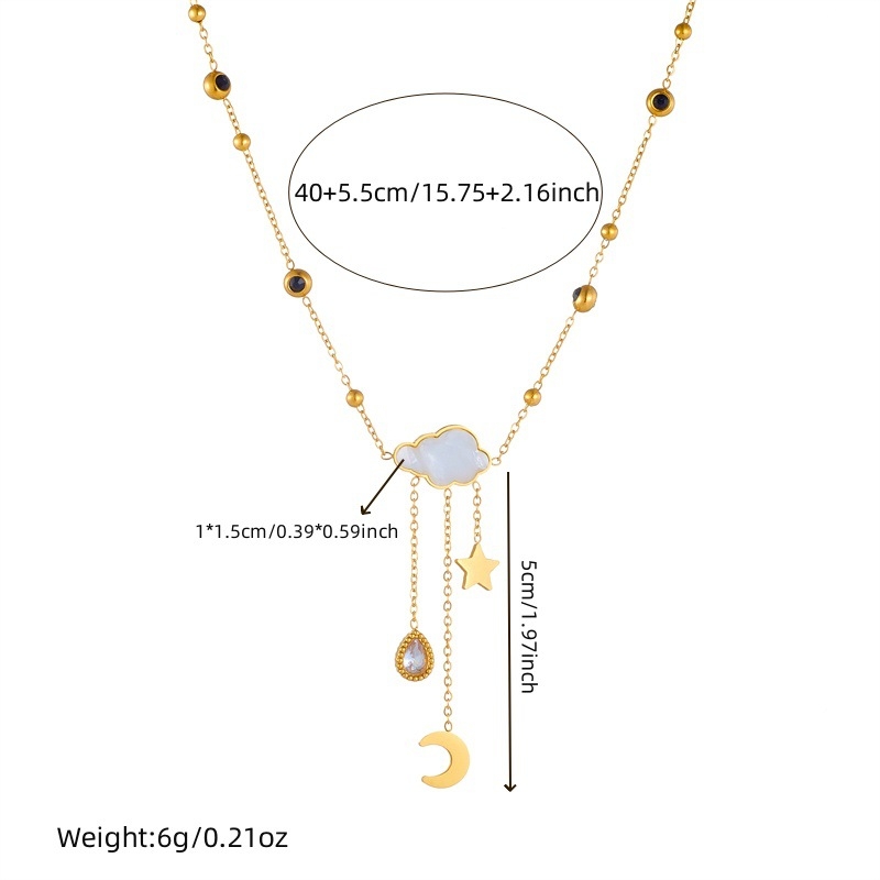 Nakit od nehrđajućeg čelika u korejskom stilu, privjesak s kristalima (strass), oblici kapljice i zvijezde, obična lančana ogrlica, elektroplatirani završetak