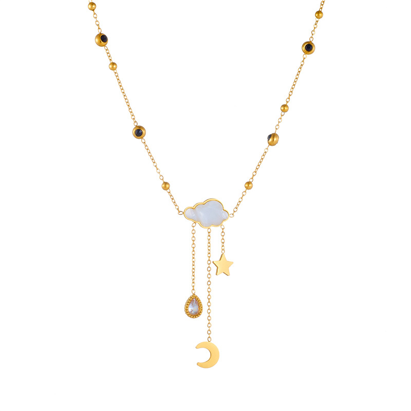 Nakit od nehrđajućeg čelika u korejskom stilu, privjesak s kristalima (strass), oblici kapljice i zvijezde, obična lančana ogrlica, elektroplatirani završetak