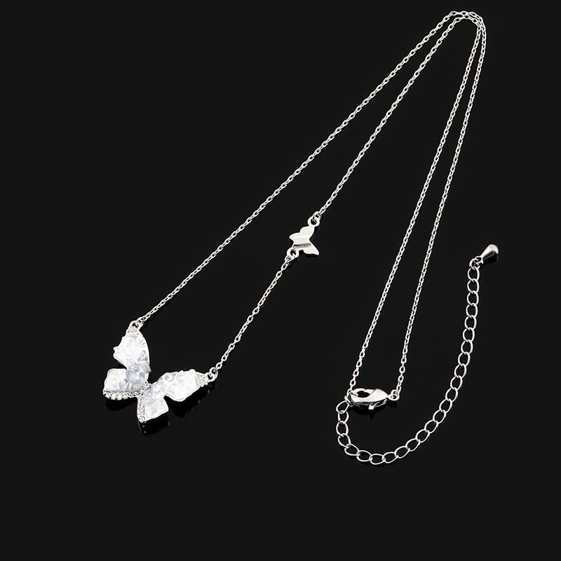 Nakit s leptirkom od umjetnog kristala, klavikularna lanac, elektroplatirano, ljeto 2024