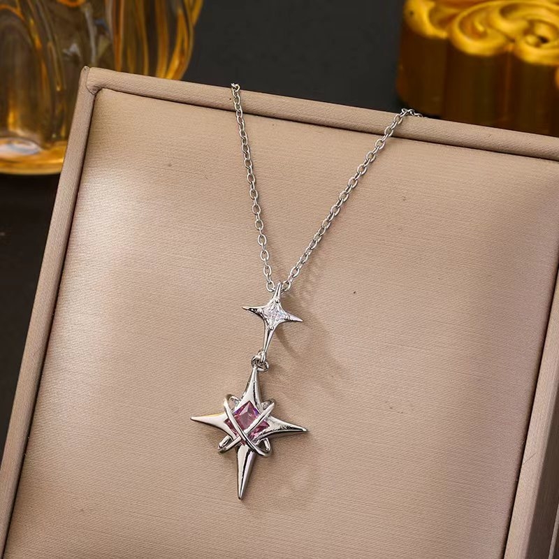 Ogrlica sa zvjezdom od titan čelika, privjesak od pozlaćenog bakra, lanac u obliku O, elektroplatiranje, Lingyu Jewelry, ženski nakit