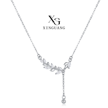 Colier – Pandantiv în formă de frunză din argint 925, Lanț normal, Placare electrolitică, Pentru femei, Stil: proaspăt și dulce, Cod produs X0012