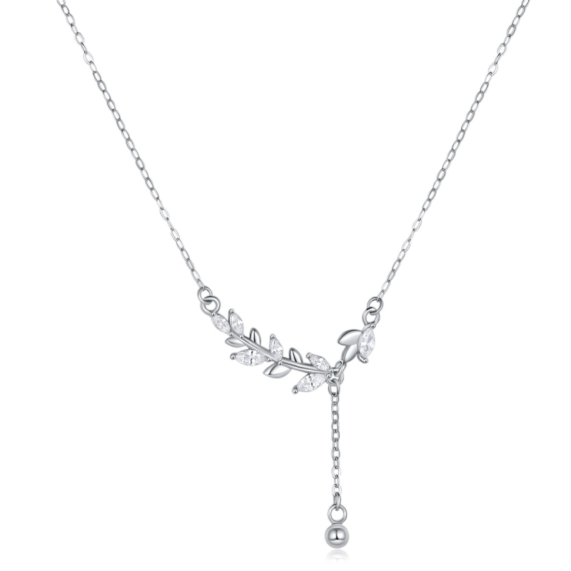 Colier – Pandantiv în formă de frunză din argint 925, Lanț normal, Placare electrolitică, Pentru femei, Stil: proaspăt și dulce, Cod produs X0012