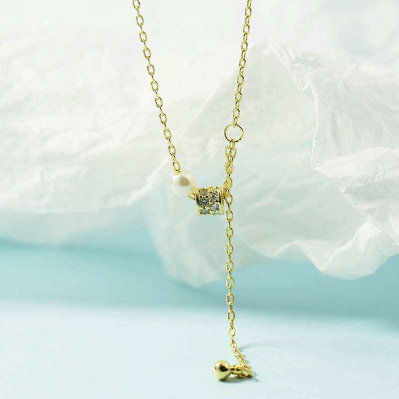 Colier geometric din cupru cu zirconiu, țesut, lanț încrucișat și pandantiv din cupru