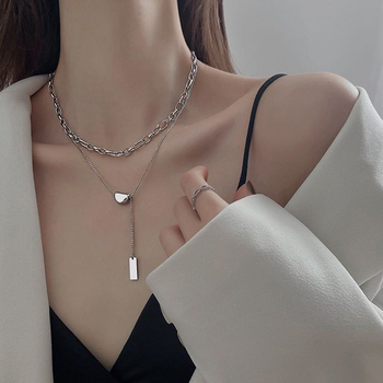 Colier din oțel titan, dublu strat, pandantiv fasolă pe lanț O