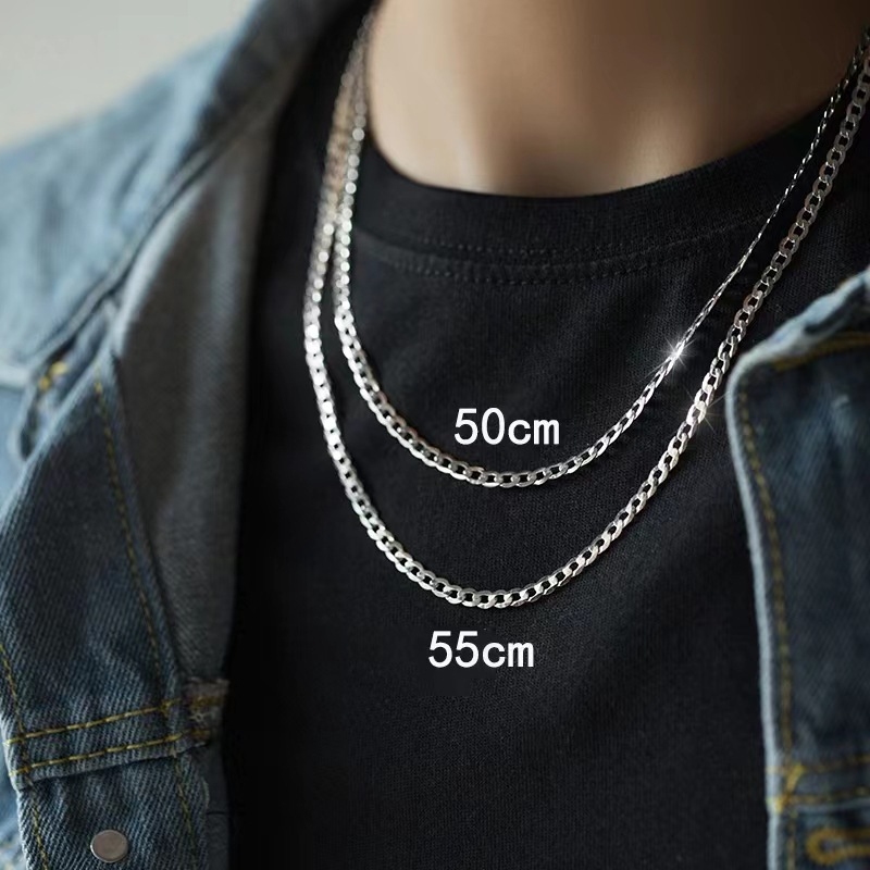 S925 srebrni kubanski lanac s bočnim lancem, hip-hop minimalistički stil, lanac za ključnu kost, unisex