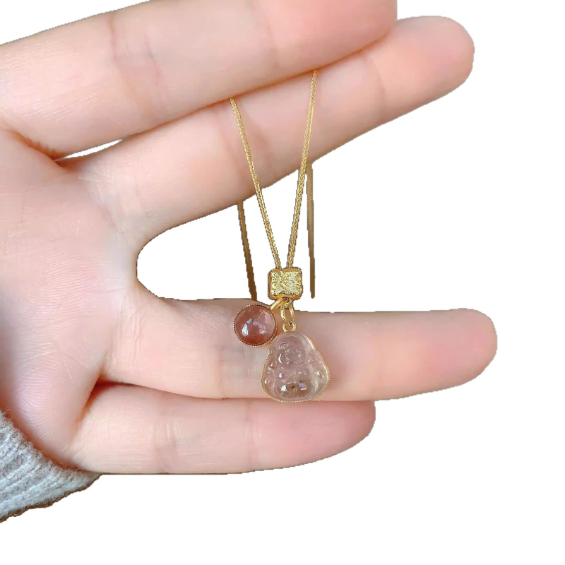Ogrlica Buddha privjesak, bakrena podloga, kristalni privjesak, križasti lanac, jednostavan stil, za žene