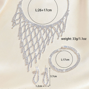 Set nakita: naušnice s trokutastim resicama i ogrlica, geometrijski dizajn, legura, elektroplating, kristalni privjesak