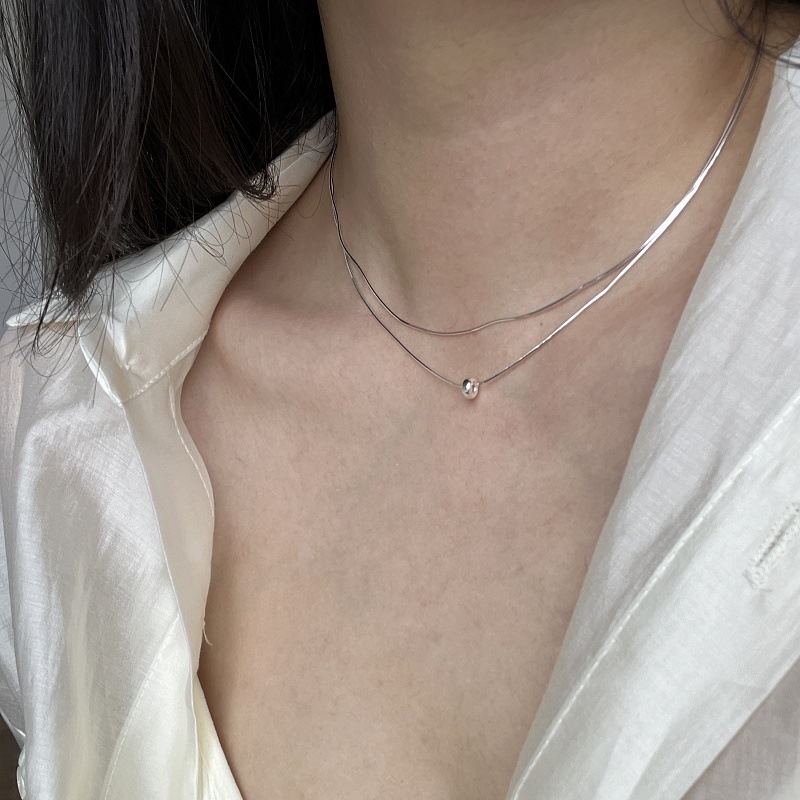 Dvostruko složena bakrena ogrlica s ključnom lancem, elektroplatinirani završetak, težina oko 5.8 g, za dnevnu upotrebu, za žene