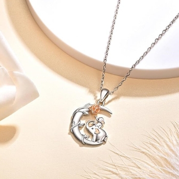 Ogrlica s privjeskom Moon Rose Elephant – majka i kći, legura, O lanac, elektroplatiranje, 8 g