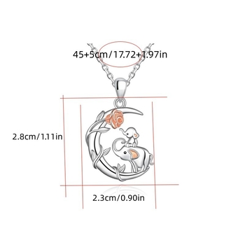 Ogrlica s privjeskom Moon Rose Elephant – majka i kći, legura, O lanac, elektroplatiranje, 8 g