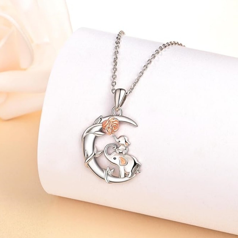 Ogrlica s privjeskom Moon Rose Elephant – majka i kći, legura, O lanac, elektroplatiranje, 8 g