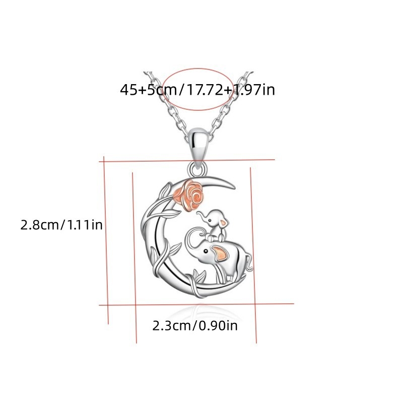 Ogrlica s privjeskom Moon Rose Elephant – majka i kći, legura, O lanac, elektroplatiranje, 8 g