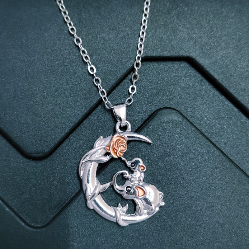 Ogrlica s privjeskom Moon Rose Elephant – majka i kći, legura, O lanac, elektroplatiranje, 8 g